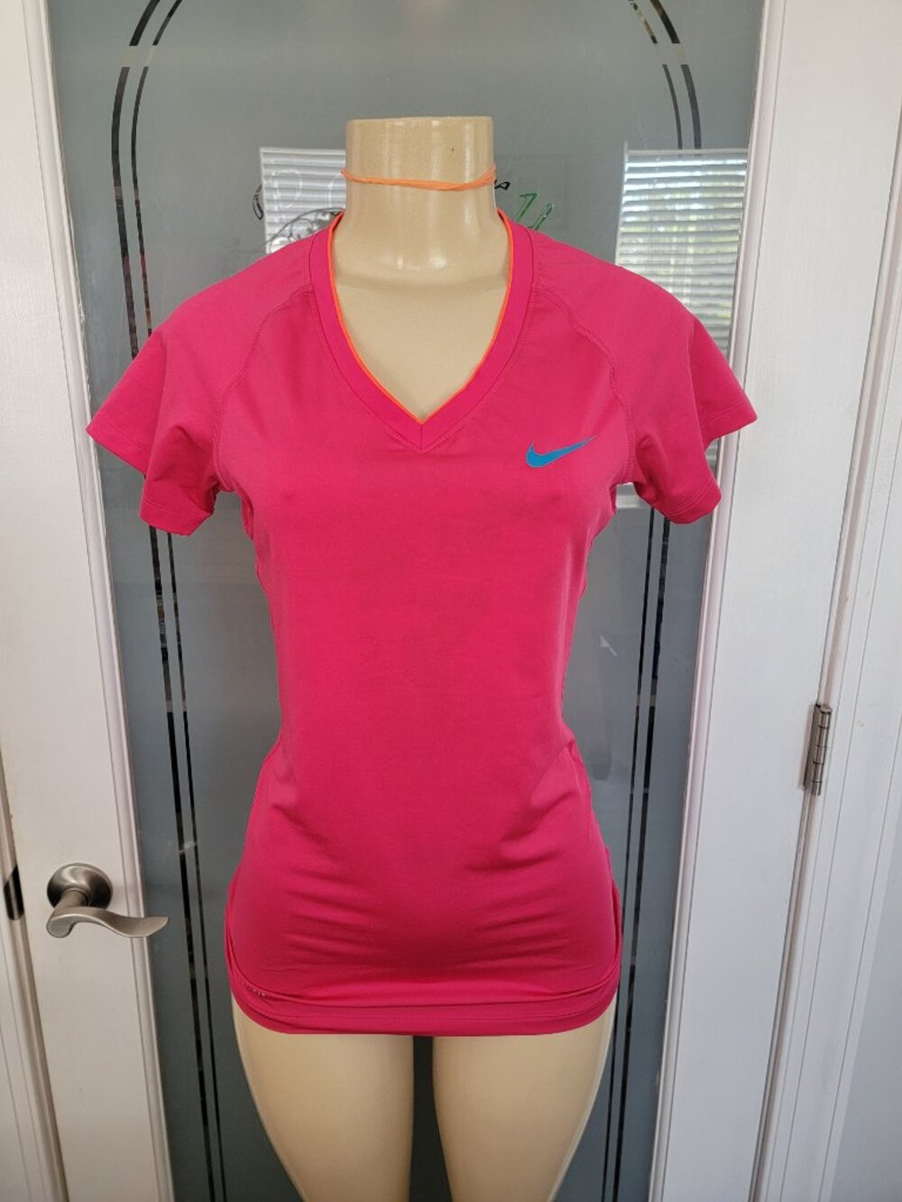 Nike Pro Hot Pink V Neck Dri Fit Shirt